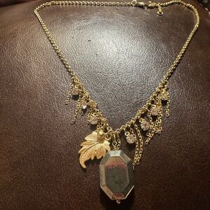 Gold Charm, Pendant, & Rhinestone Necklace